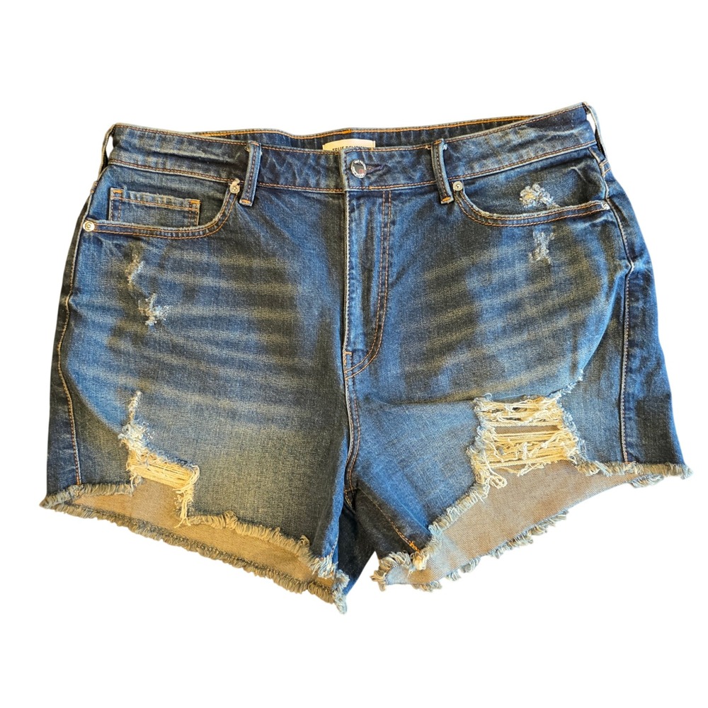 True Religion Colette Distressed Denim Shorts Women 34W Blue Frayed Horseshoe